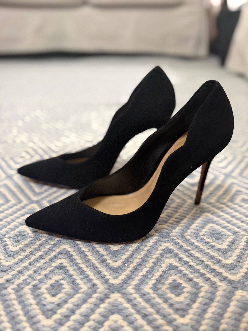 SCHUTZ Black Suede Pointed-Toe Stiletto Pumps